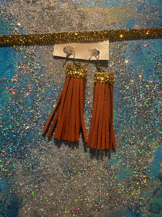 Cute GOLD & RUST Suede Earrings